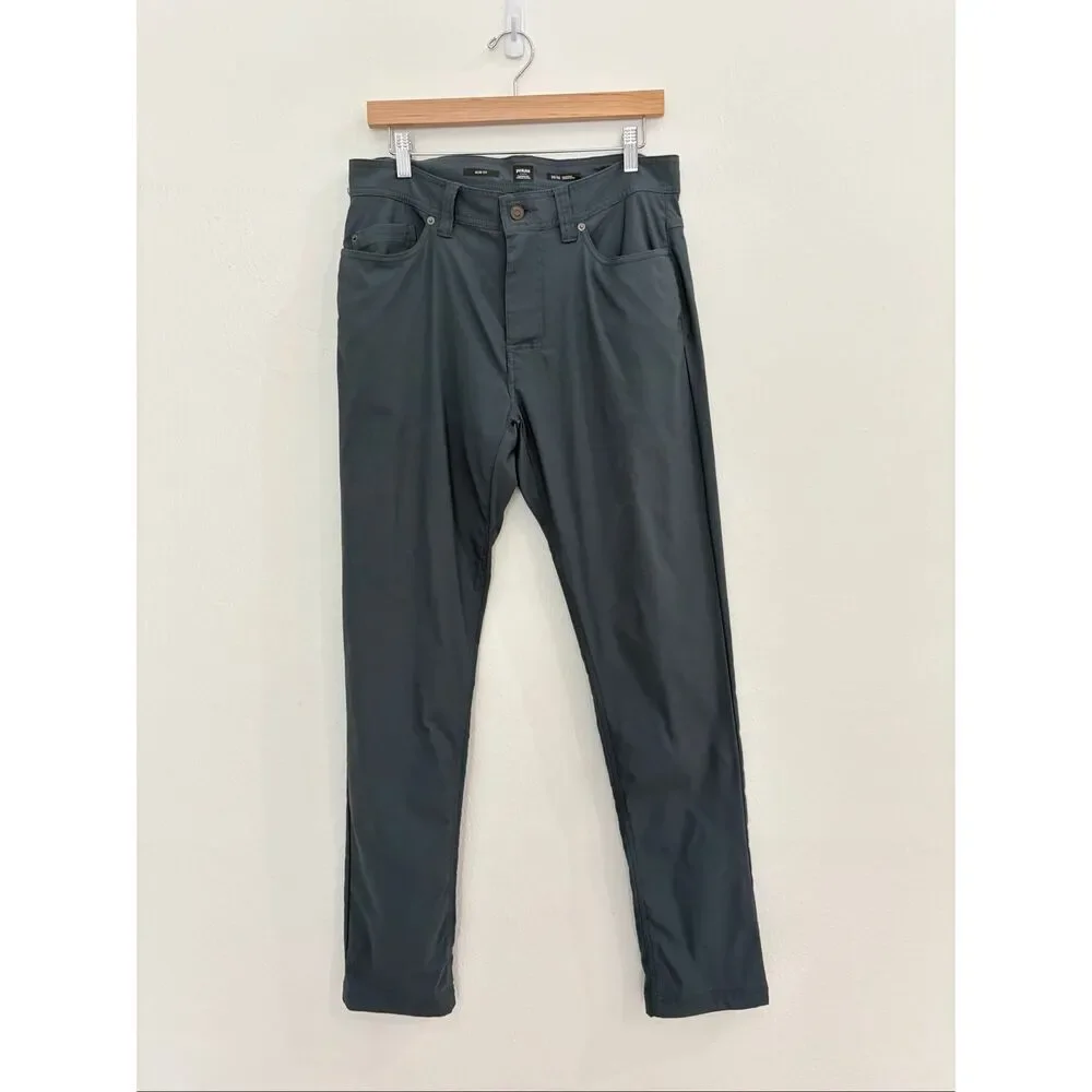 Prana Men’s Size 33x32 Slim Fit Blue/Gray Flat Front Pants Trousers Double Peak